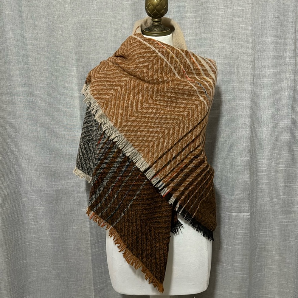 Quagga brand Large 52x52 Blanket Style Scarf/Wrap-Browns/Beige/Black-Polyester